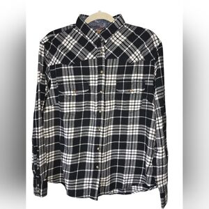 Jachs Girlfriend Black and White Flannel Shirt XL Pearl snap Front Roll Sleeves